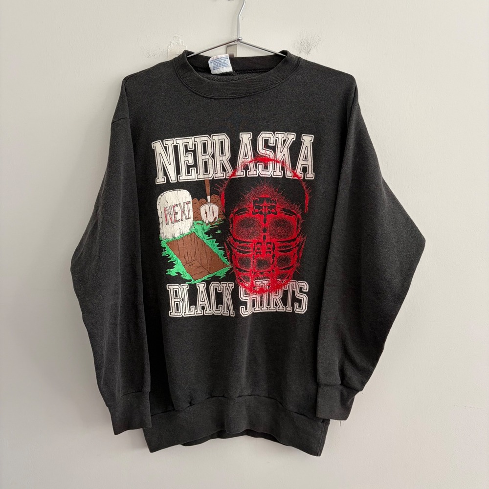 Vintage SPA Nebraska Blackshirts Skull Sweatshirt Mens Large Black USA Made